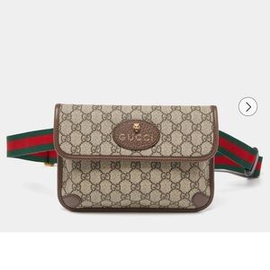 Gucci Beige and Brown Monogram Bag with Green and Red Strap